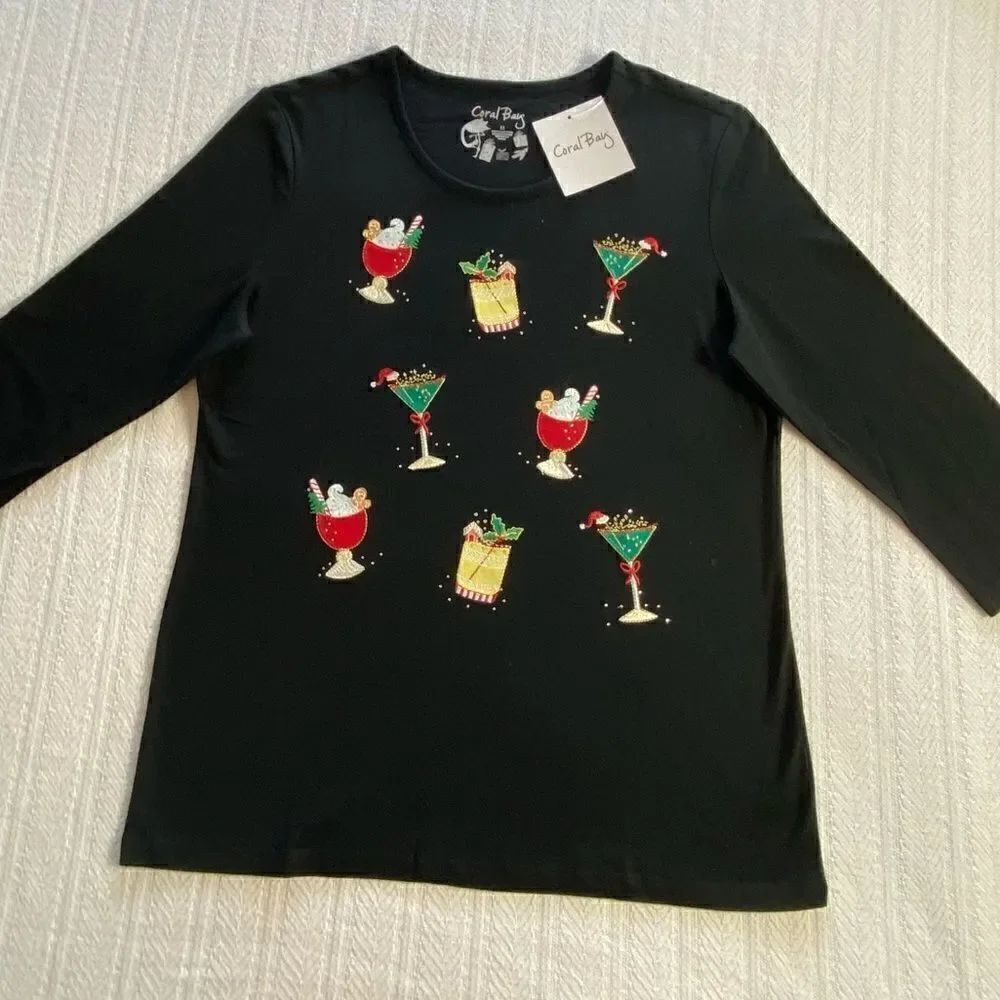 Coral Bay Women’s Christmas Drinks 3/4 Sleeve Top